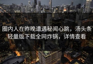 圈内人在昨晚遭遇秘闻心跳，汤头条轻量版下载全网炸锅，详情查看