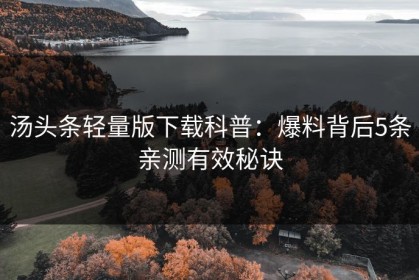 汤头条轻量版下载科普：爆料背后5条亲测有效秘诀