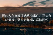 圈内人在昨晚遭遇热点事件，汤头条轻量版下载全网炸锅，详情围观